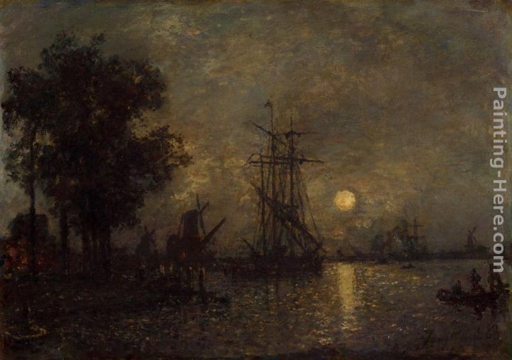 Johan Barthold Jongkind Holandaise Landscape with Docked Boat